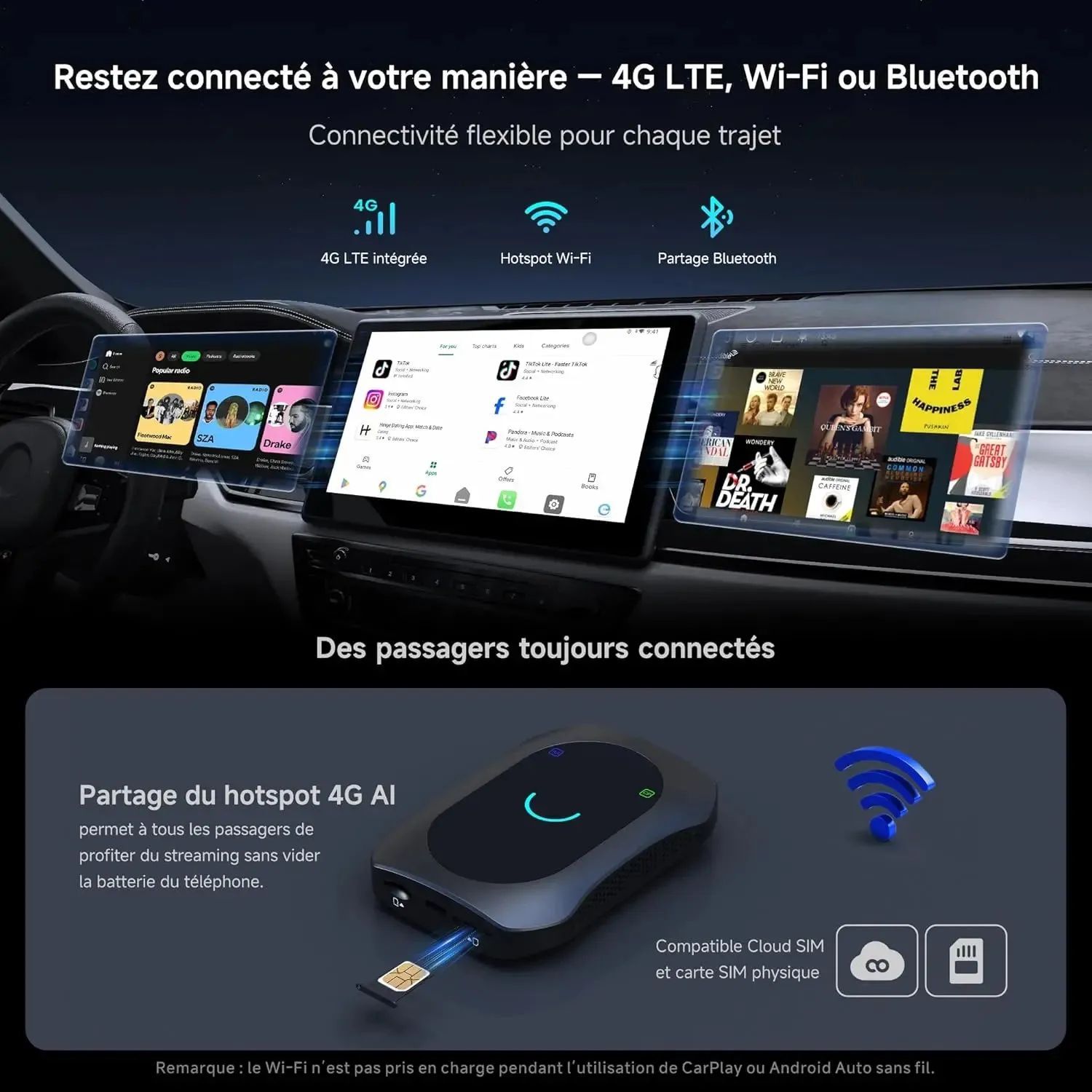 ATOTO CB7SATN adaptador CarPlay inalámbrico 4+64GB LTE