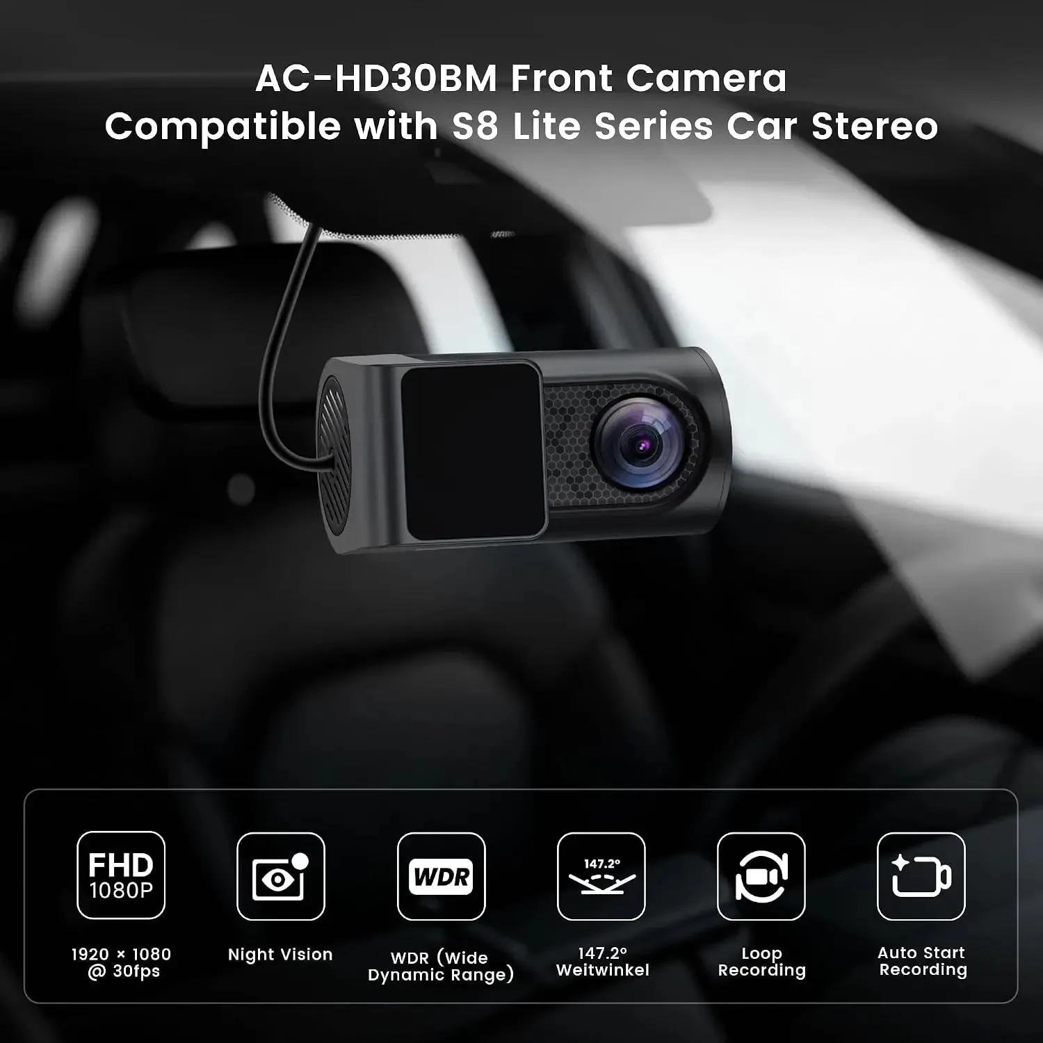 ATOTO AC-HD30BM cámara de salpicadero 1080p con visión nocturna
