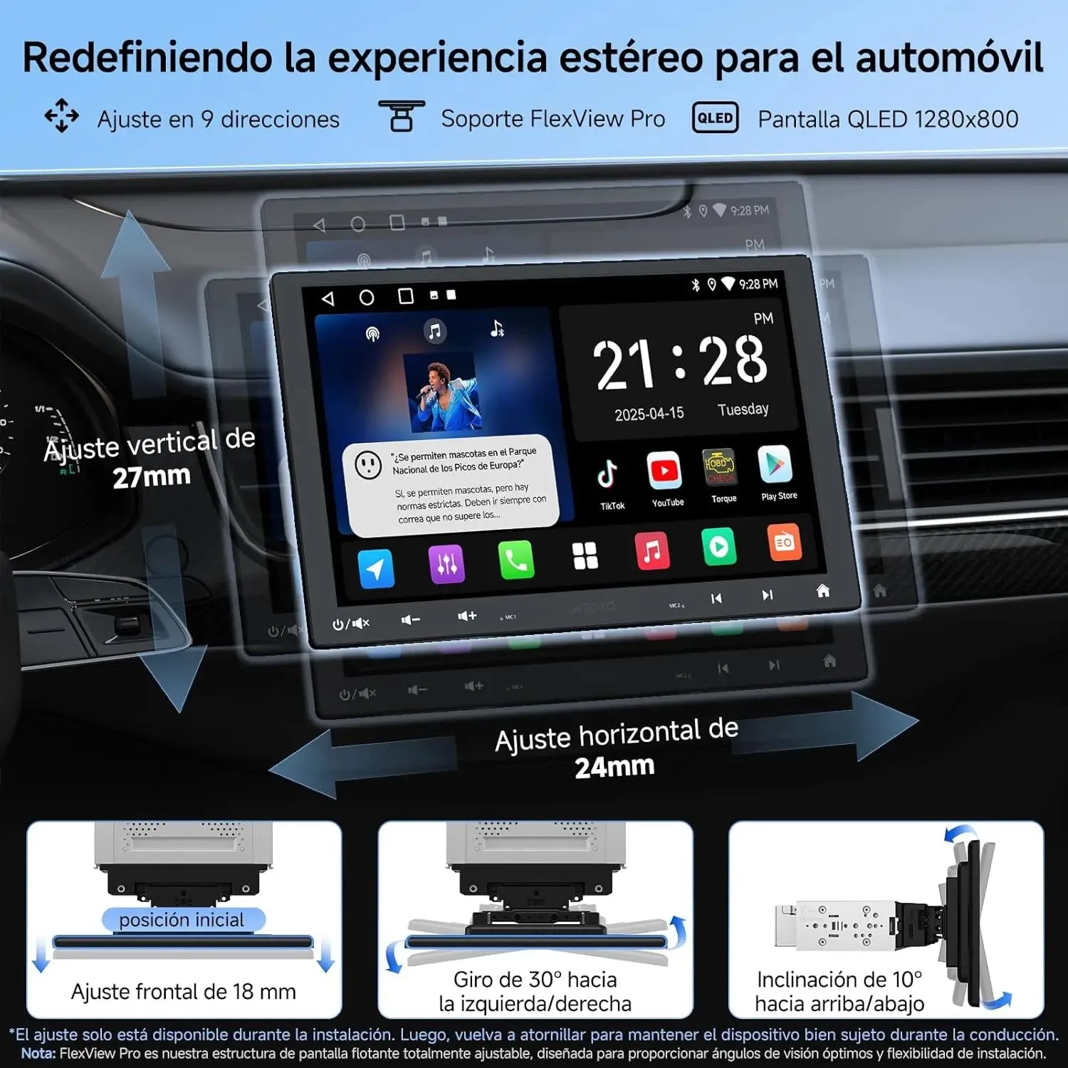 ATOTO A5L A5LG110T autorradio 10 pulgadas pantalla flotante