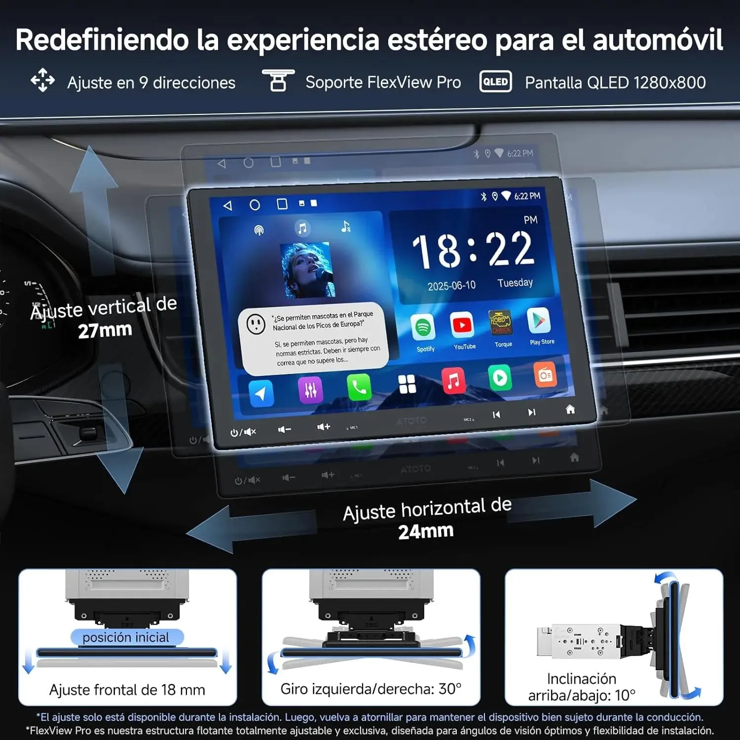 ATOTO A5L A5LG110T radio Android pantalla flotante 10 pulgadas