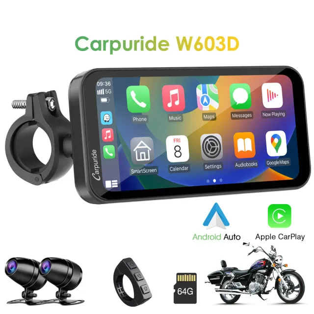 Carpuride W603D estéreo para moto con cámaras duales