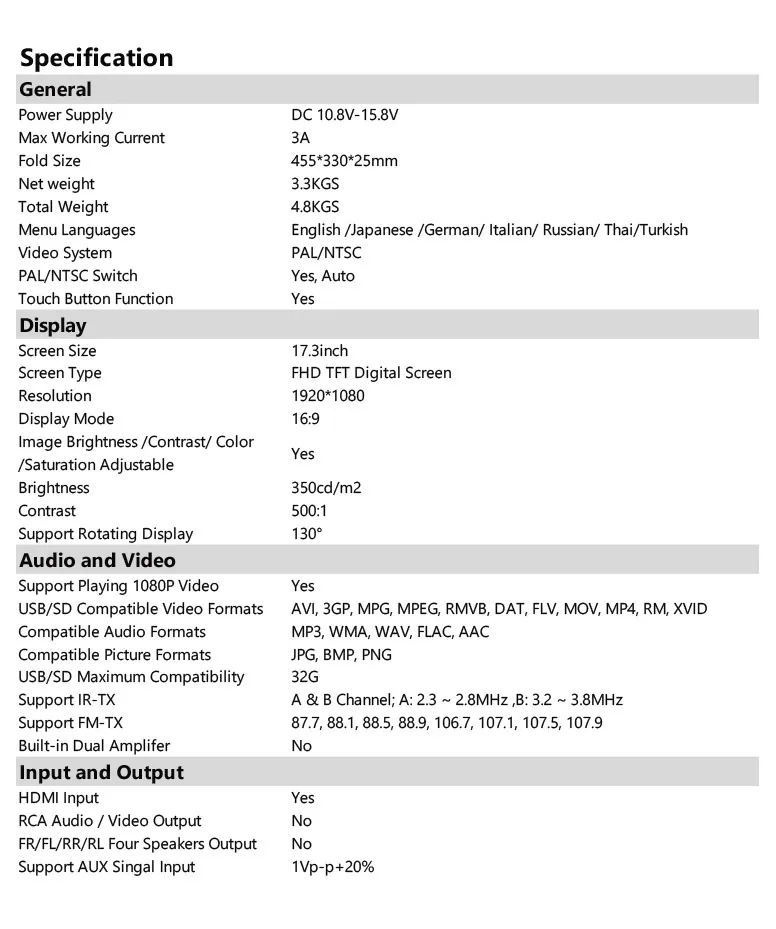 XTRONS ID CM173HDS monitor de techo 17,3 pulgadas Full HD