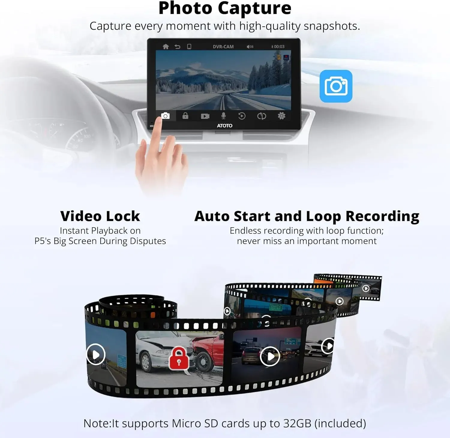 ATOTO P5 AC-44P4 dashcam 720p 140° 32 GB