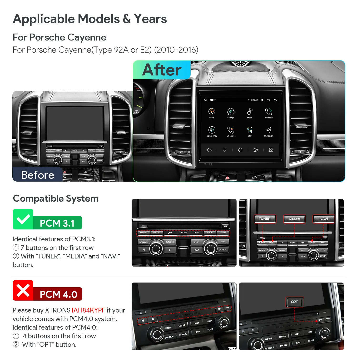 XTRONS IA IAH84KYPT Autorradio Android 8,4 Porsche Cayenne DSP